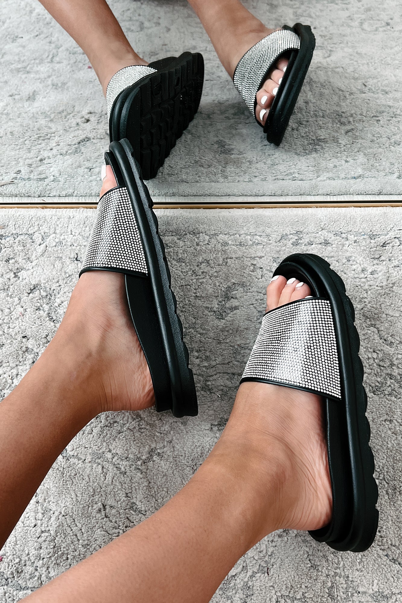 Endless Sparkle Rhinestone Slide Sandals (Black Rhinestone) - NanaMacs