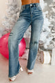 Make No Mistake Mid-Rise Wide Leg Risen Jeans (Medium) - NanaMacs