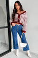 Easy Aspirations Chunky Striped Cardigan (Burgundy/White)