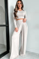 Out Of Excuses Long Sleeve Crop Top & Palazzo Pant Set (Dusty Taupe) - NanaMacs