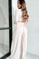 Out Of Excuses Long Sleeve Crop Top & Palazzo Pant Set (Dusty Taupe) - NanaMacs