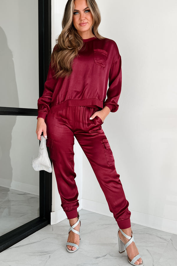 Taking What's Owed Satin Long Sleeve Top (Maroon) - NanaMacs