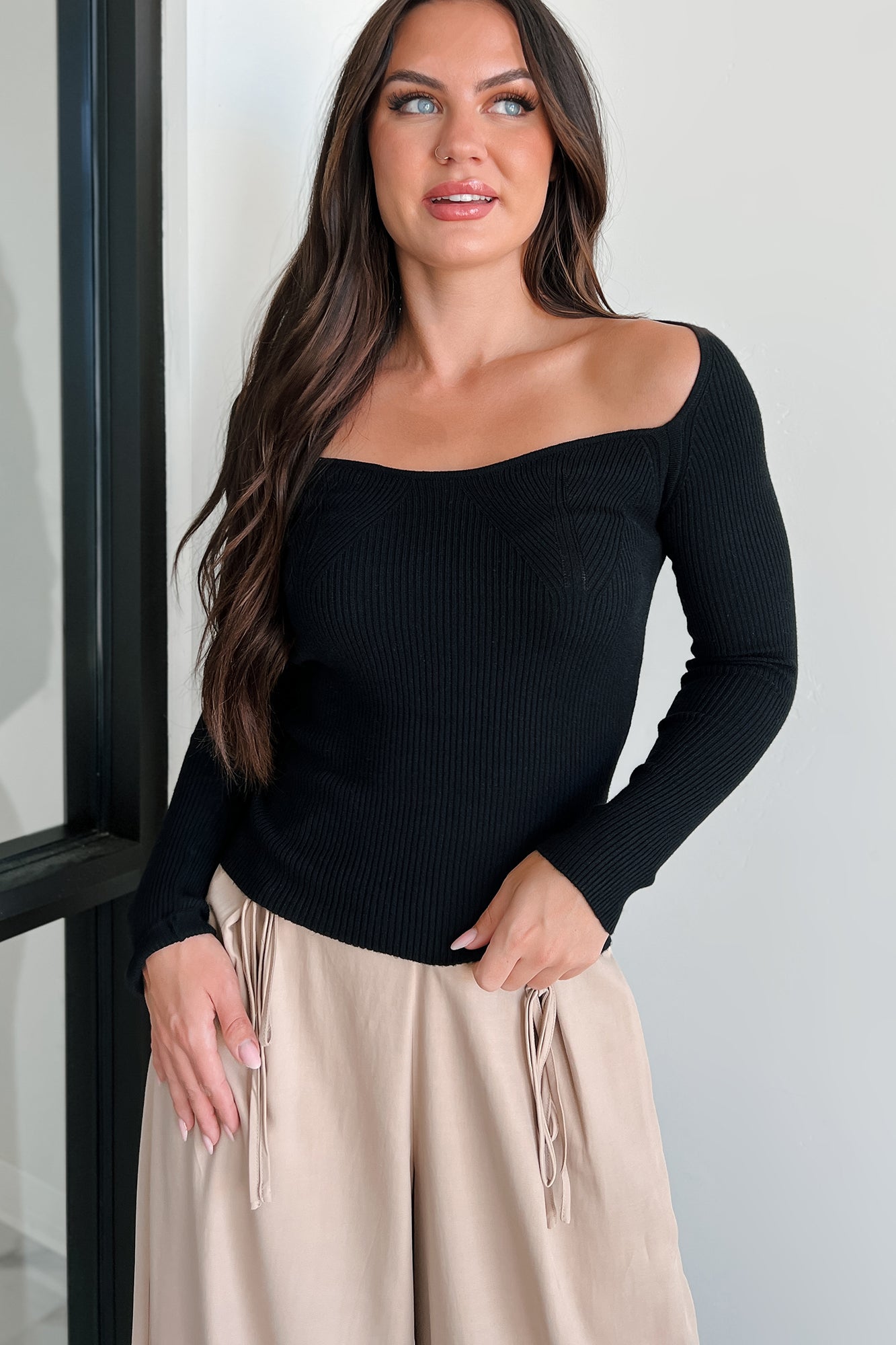 Cool Allure Sweetheart Sweater Top (Black) - NanaMacs