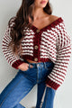 Easy Aspirations Chunky Striped Cardigan (Burgundy/White)