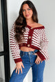 Easy Aspirations Chunky Striped Cardigan (Burgundy/White)