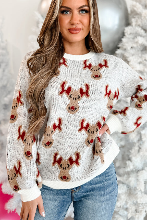 Quite Reindeering Reindeer Patterned Sweater (Ivory) - NanaMacs