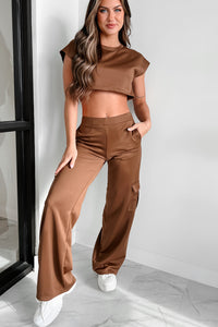 Point Of Interest Crop Top & Cargo Pants Set (Mocha) - NanaMacs