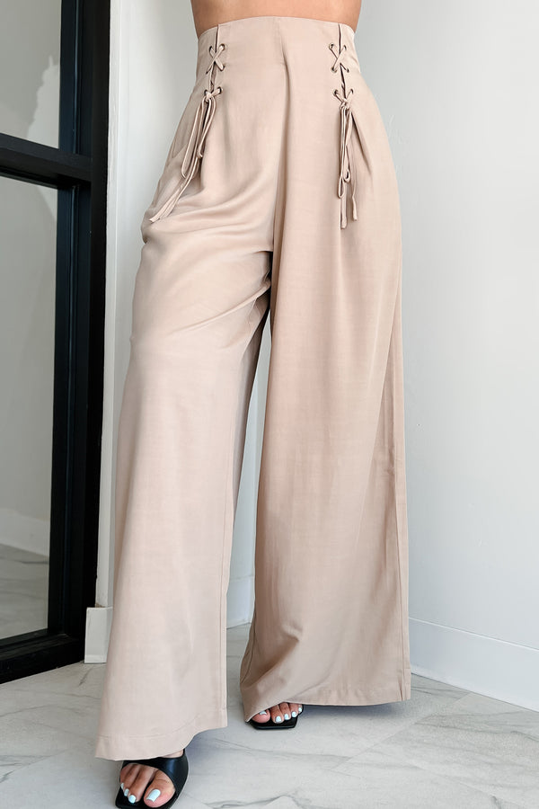 Leave A Message Lace Up Palazzo Pants (Beige) - NanaMacs