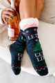 DOORBUSTER Having A Tree-mendous Time Sherpa Lined Holiday Slipper Socks (Navy Tree) - NanaMacs