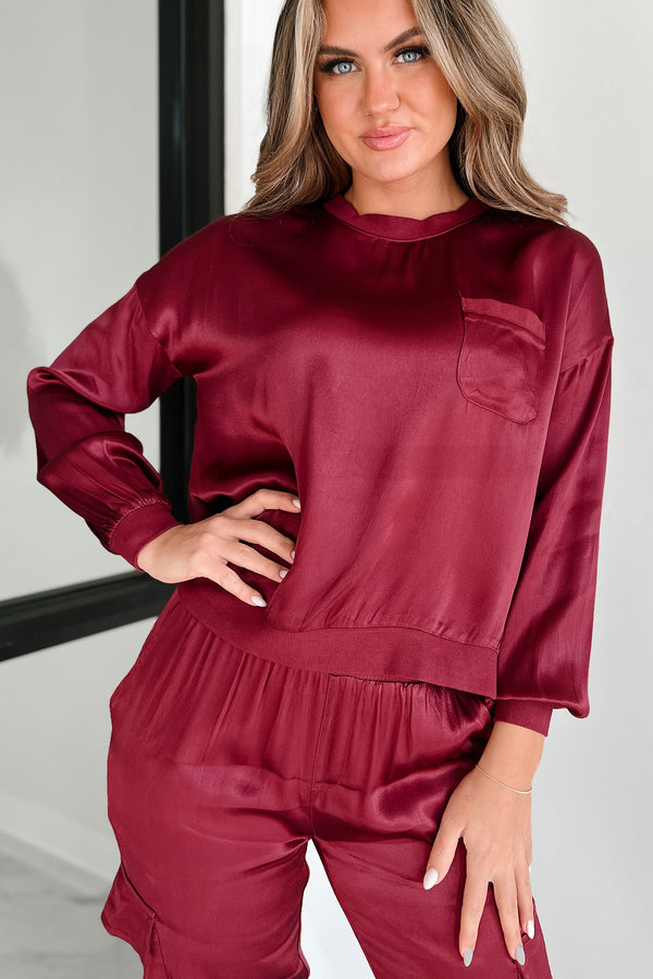 Taking What's Owed Satin Long Sleeve Top (Maroon) - NanaMacs