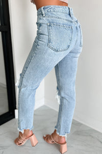 Alaina High Rise Distressed Boyfriend Jeans (Light Denim) - NanaMacs