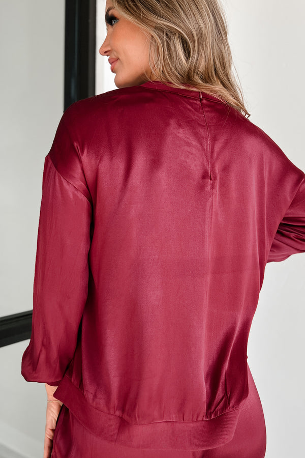 Taking What's Owed Satin Long Sleeve Top (Maroon) - NanaMacs