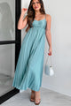 Essential Chicness Pleated Satin Dress (Dusty Blue) - NanaMacs