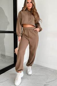 Putting Life On Hold Fleece Two-Piece Jogger Set (Mocha) - NanaMacs