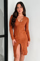 Chic Transformation Faux Suede Midi Dress (Camel) - NanaMacs