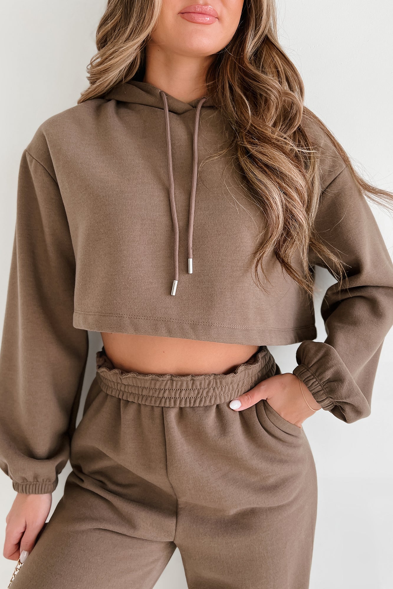 Putting Life On Hold Fleece Two-Piece Jogger Set (Mocha) - NanaMacs