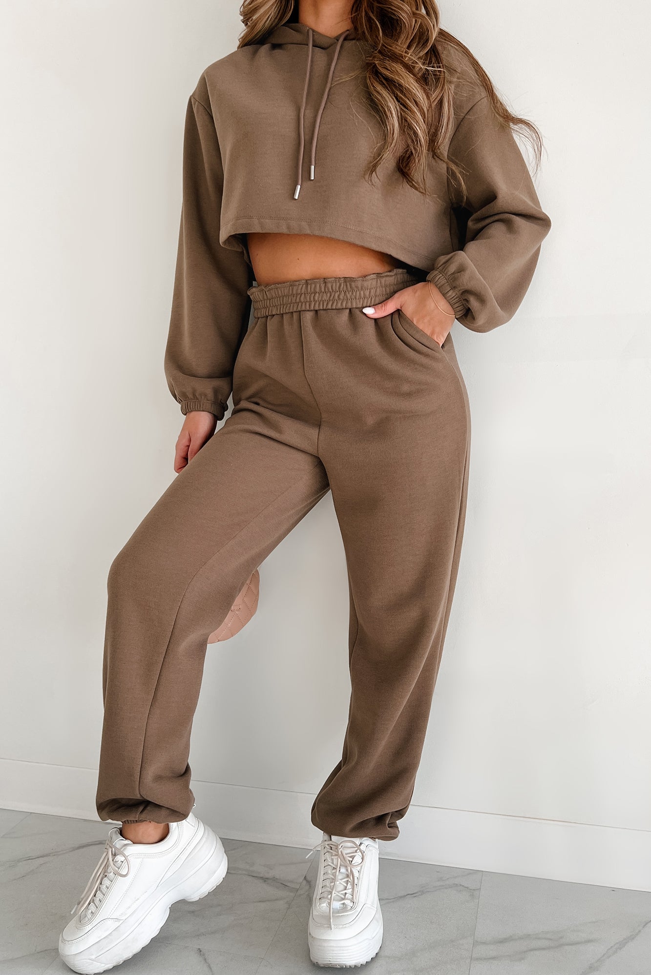 Putting Life On Hold Fleece Two-Piece Jogger Set (Mocha) - NanaMacs