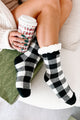 DOORBUSTER Coziest Of All Sherpa Lined Plaid Slipper Socks (Black Plaid) - NanaMacs