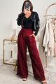 Wall Street Wanna Be Pleated Wide Leg Pants (Wine) - NanaMacs