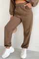 Putting Life On Hold Fleece Two-Piece Jogger Set (Mocha) - NanaMacs