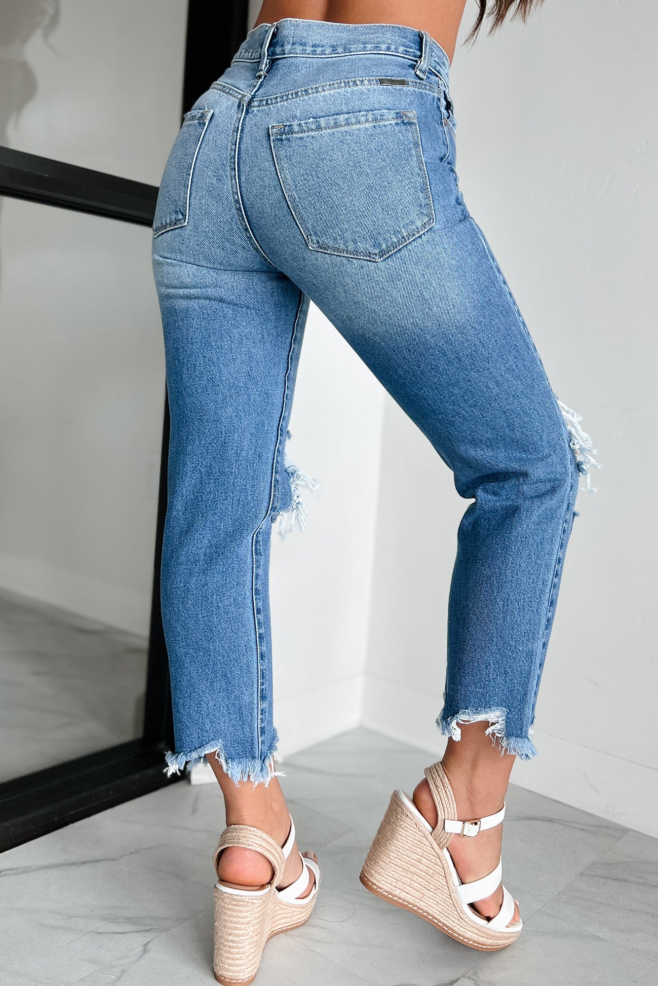 Eliana High Rise Distressed Kancan Mom Jeans (Medium) - NanaMacs