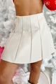 Full Circle Faux Leather Mini Skirt (Ecru) - NanaMacs