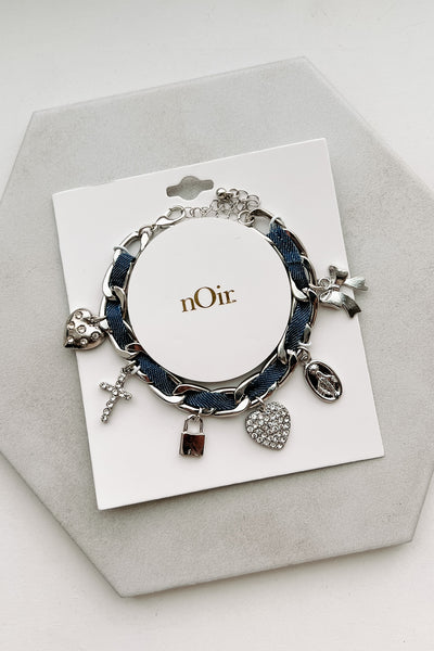 Leave You Charmed Woven Charm Bracelet (Silver/Blue)