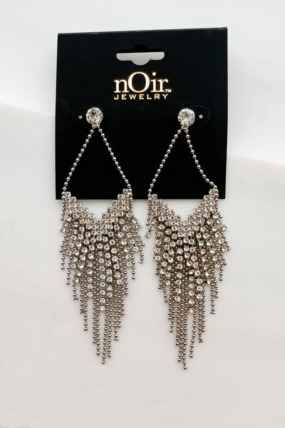 Ethereal Existence Beaded Rhinestone Dangle Earrings (Silver) - NanaMacs