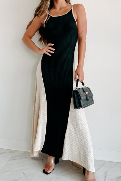 Deeper Connections Mixed Knit Colorblock Maxi Dress (Black) - NanaMacs