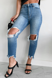 Eliana High Rise Distressed Kancan Mom Jeans (Medium) - NanaMacs