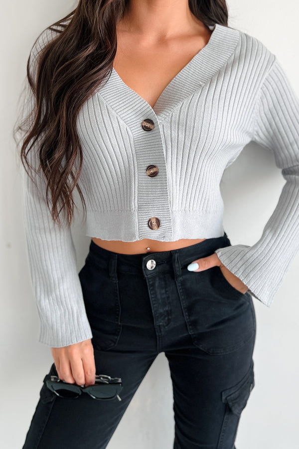 Saskia Button Down Sweater Top (Light Grey) - NanaMacs