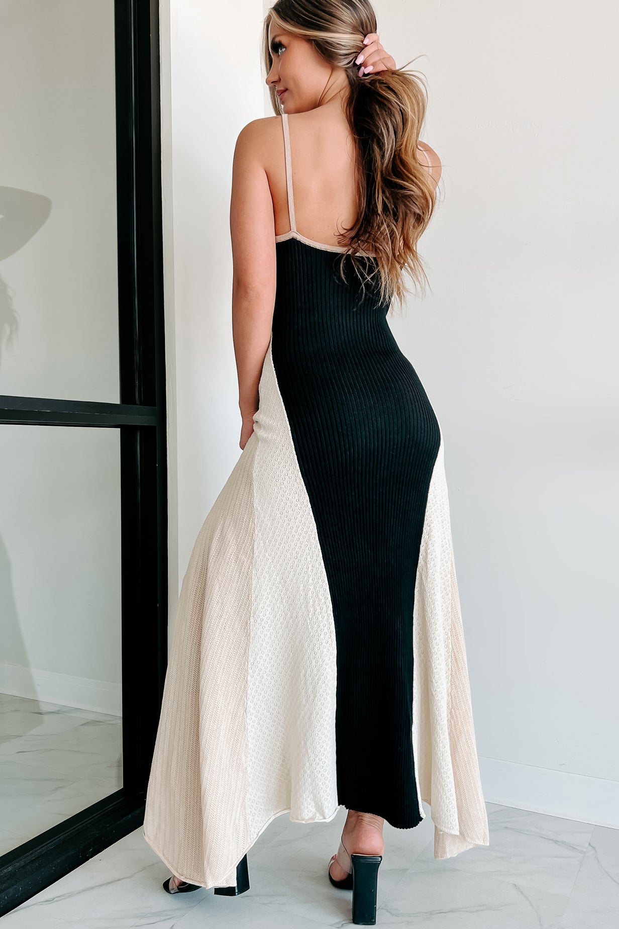 Deeper Connections Mixed Knit Colorblock Maxi Dress (Black) - NanaMacs