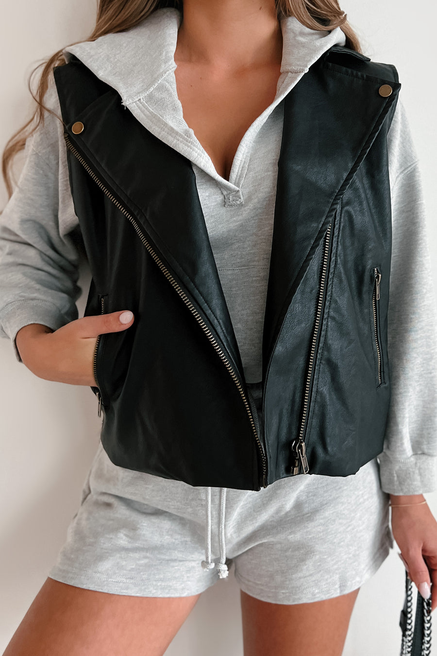 Bad Ideas Faux Leather Moto Vest (Black) - NanaMacs