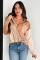 Figuring Things Out Faux Suede Colorblock Shirt (Taupe Mix) - NanaMacs