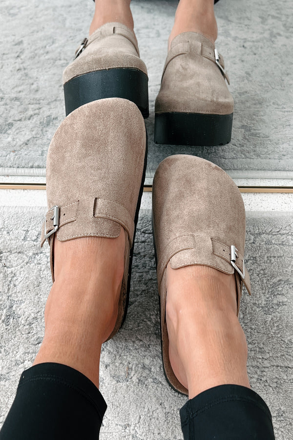 Been There Before Faux Suede Platform Clogs (Oat) - NanaMacs