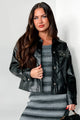 Diva Deluxe Rhinestone Pocket Faux Leather Jacket (Black) - NanaMacs