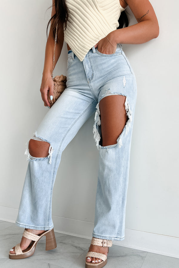 Rhys Flying Monkey High Rise Distressed Baggy Wide Leg Jeans (Light) - NanaMacs