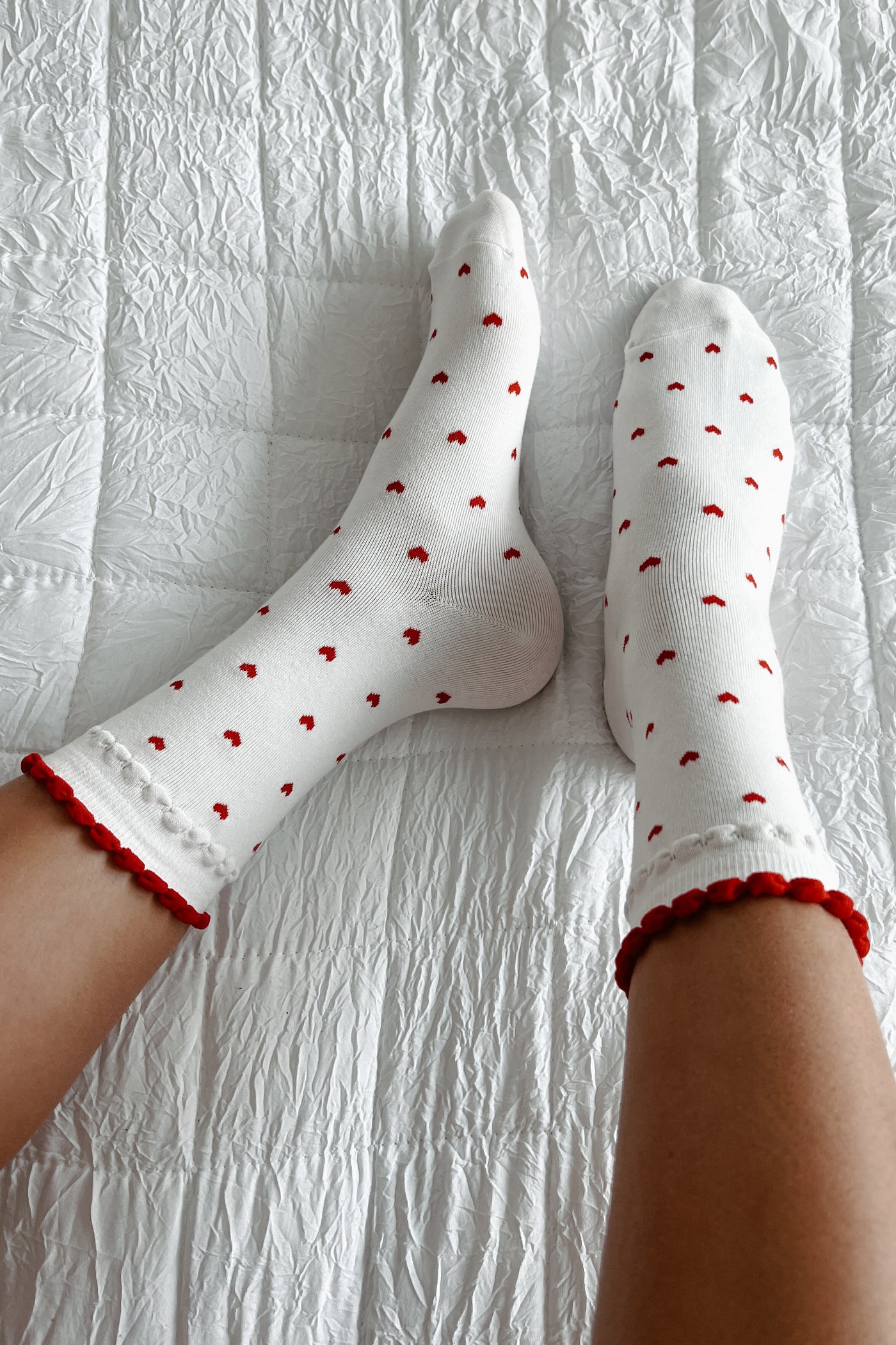 From My Head To My Toes Ruffled Heart Socks (White) - NanaMacs