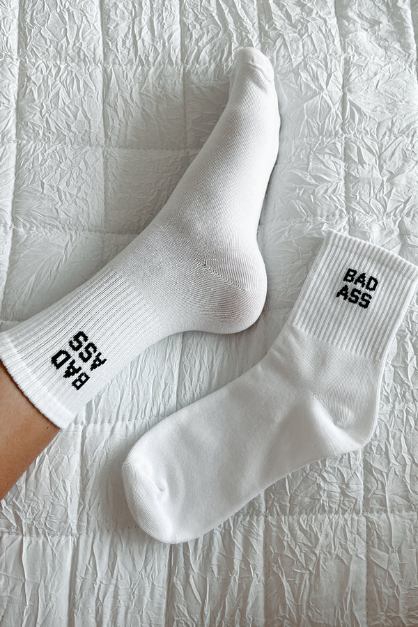 "Bad Ass" Ribbed Crew Socks (White) - NanaMacs