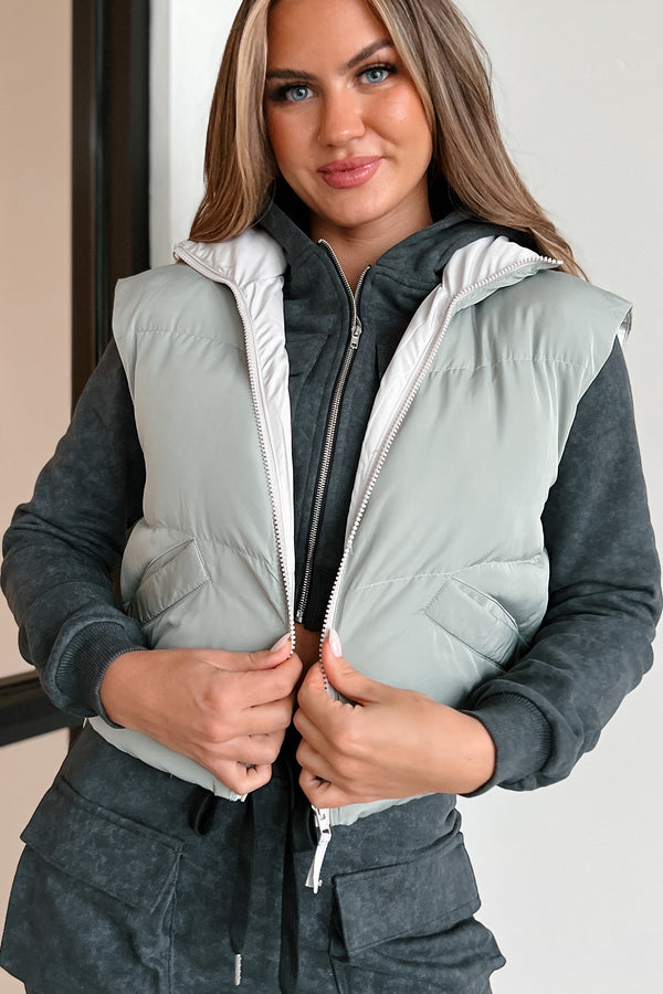 Out Exploring Crop Puffer Vest (Sage) - NanaMacs