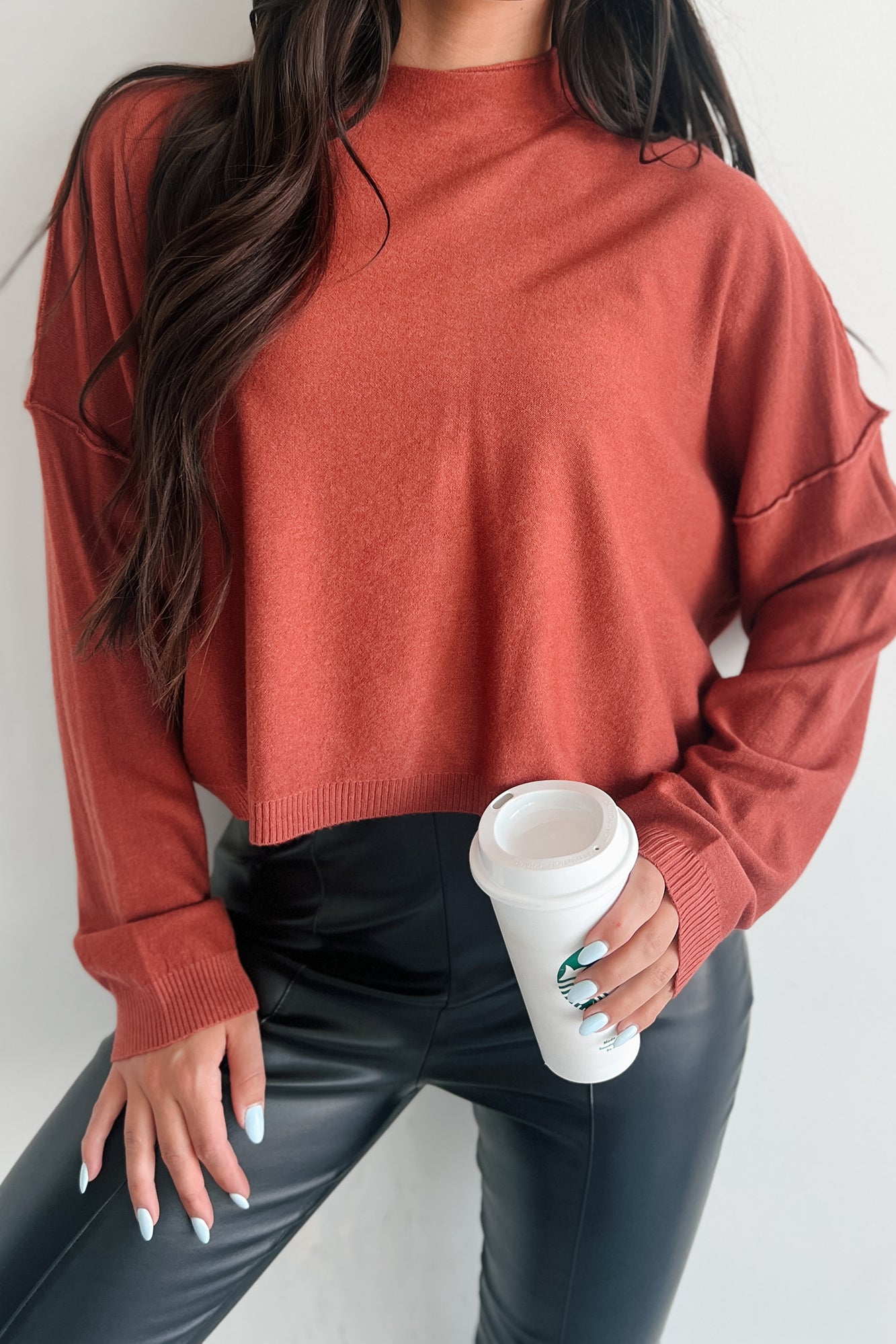 Tabitha Long Sleeve Zenana Top (Rust) - NanaMacs