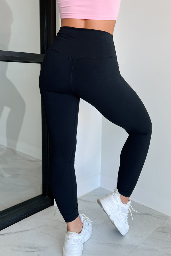 Relentless Effort Cross-Over Waist Leggings (Black) - NanaMacs