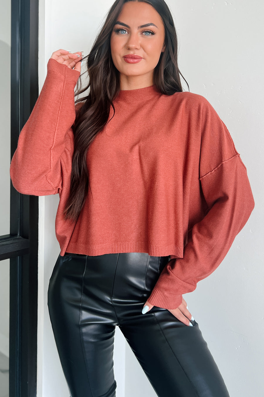 Tabitha Long Sleeve Zenana Top (Rust) - NanaMacs