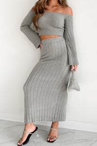 Desirable Beauty Fuzzy Knit Two-Piece Skirt Set (Grey) - NanaMacs