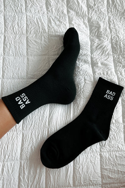 "Bad Ass" Ribbed Crew Socks (Black) - NanaMacs