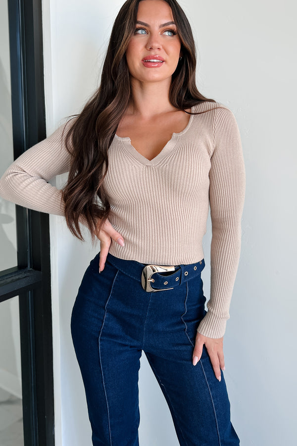 I'll Do Better Sweater Knit Long Sleeve Top (Nude) - NanaMacs