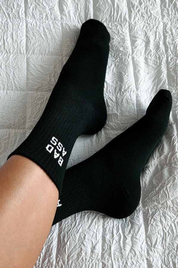 "Bad Ass" Ribbed Crew Socks (Black) - NanaMacs