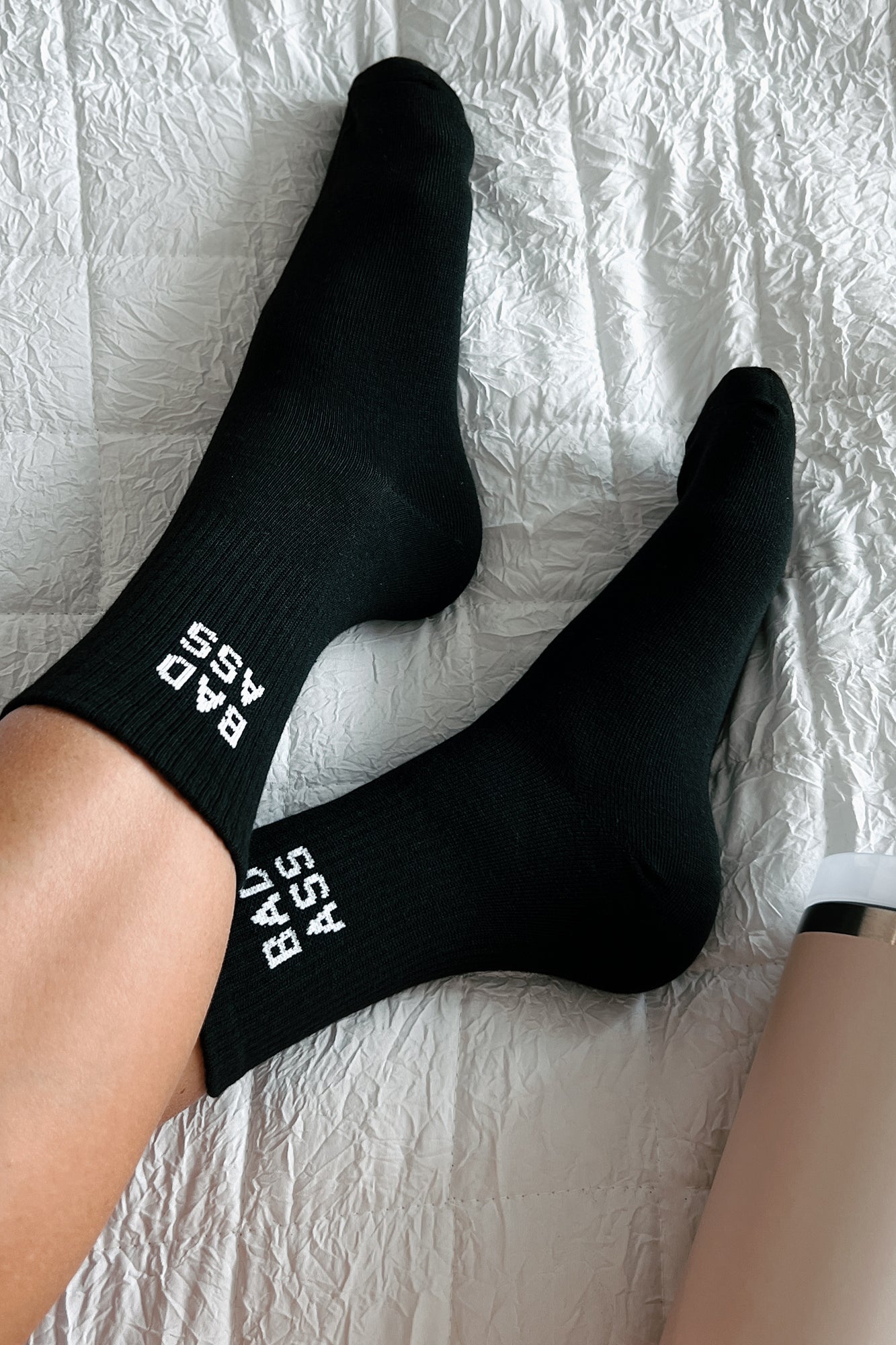 "Bad Ass" Ribbed Crew Socks (Black) - NanaMacs