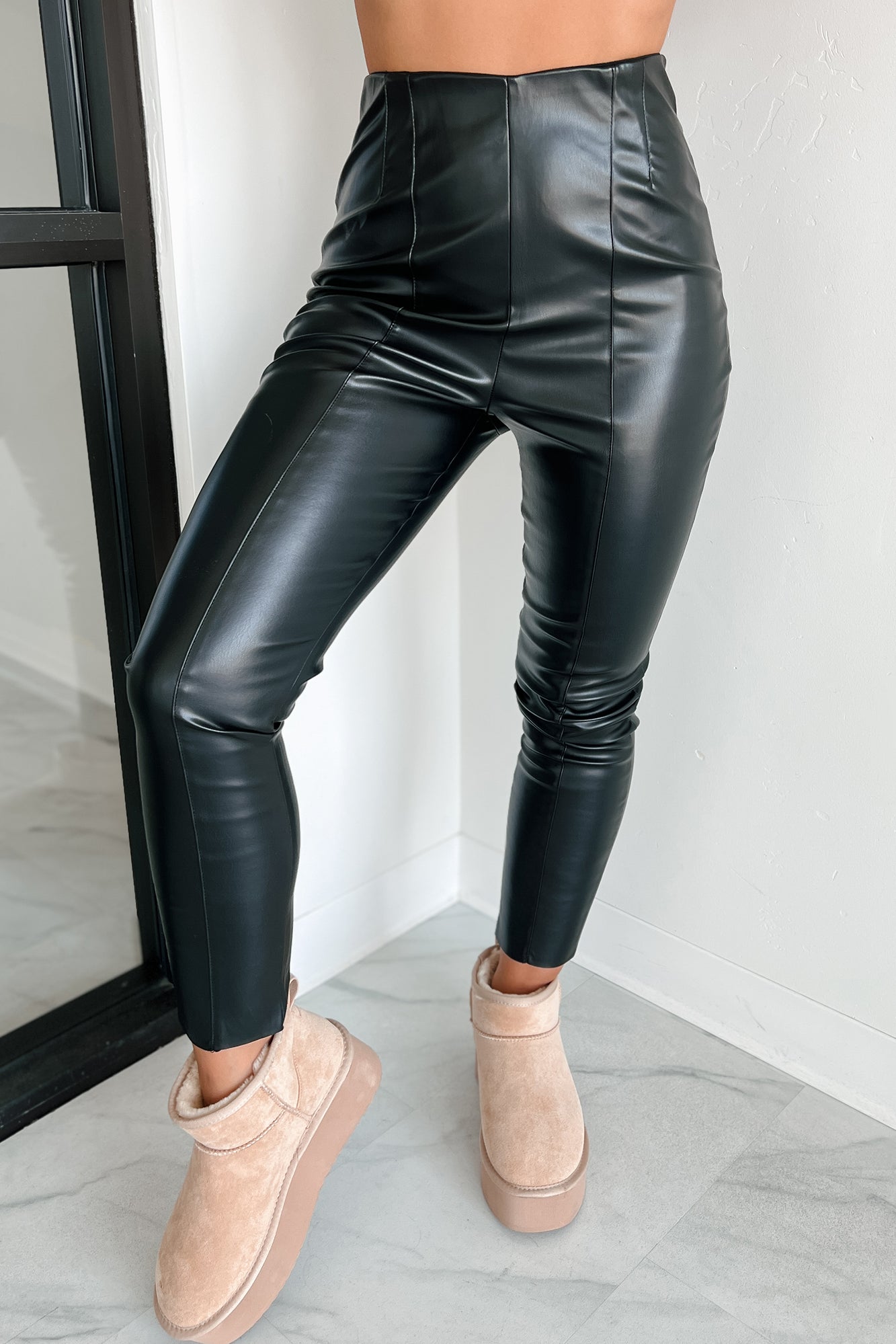 Downtown Dates Faux Leather Skinny Pants (Black) - NanaMacs