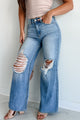 Kyra High Rise Distressed Wide Leg Sneak Peek Jeans (Medium Light) - NanaMacs